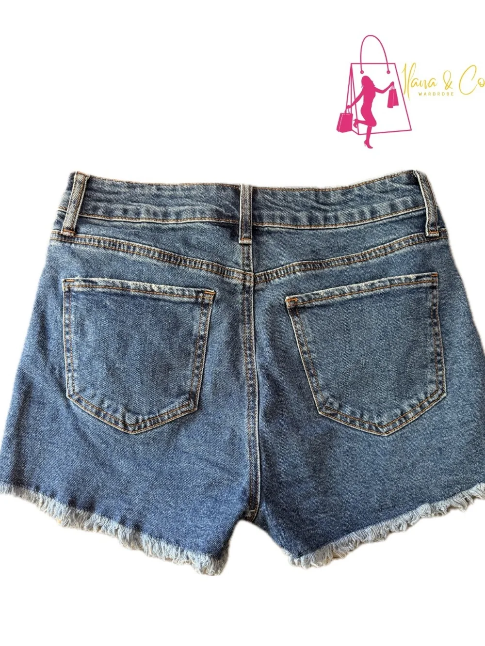 Distressed Blue Denim Shorts with Lace Trim